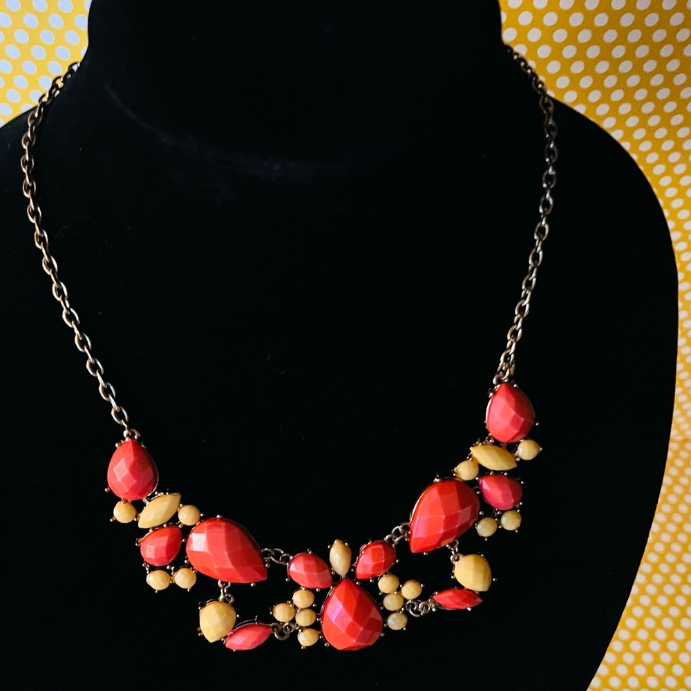 76. Elegant Red and Yellow Statement Necklace